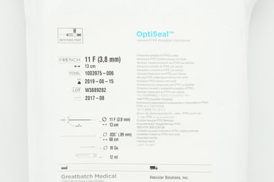 Greenbatch 1003975-006 OptiSeal Valved PTFE Peelable Introducer 11F x 13cm (x)